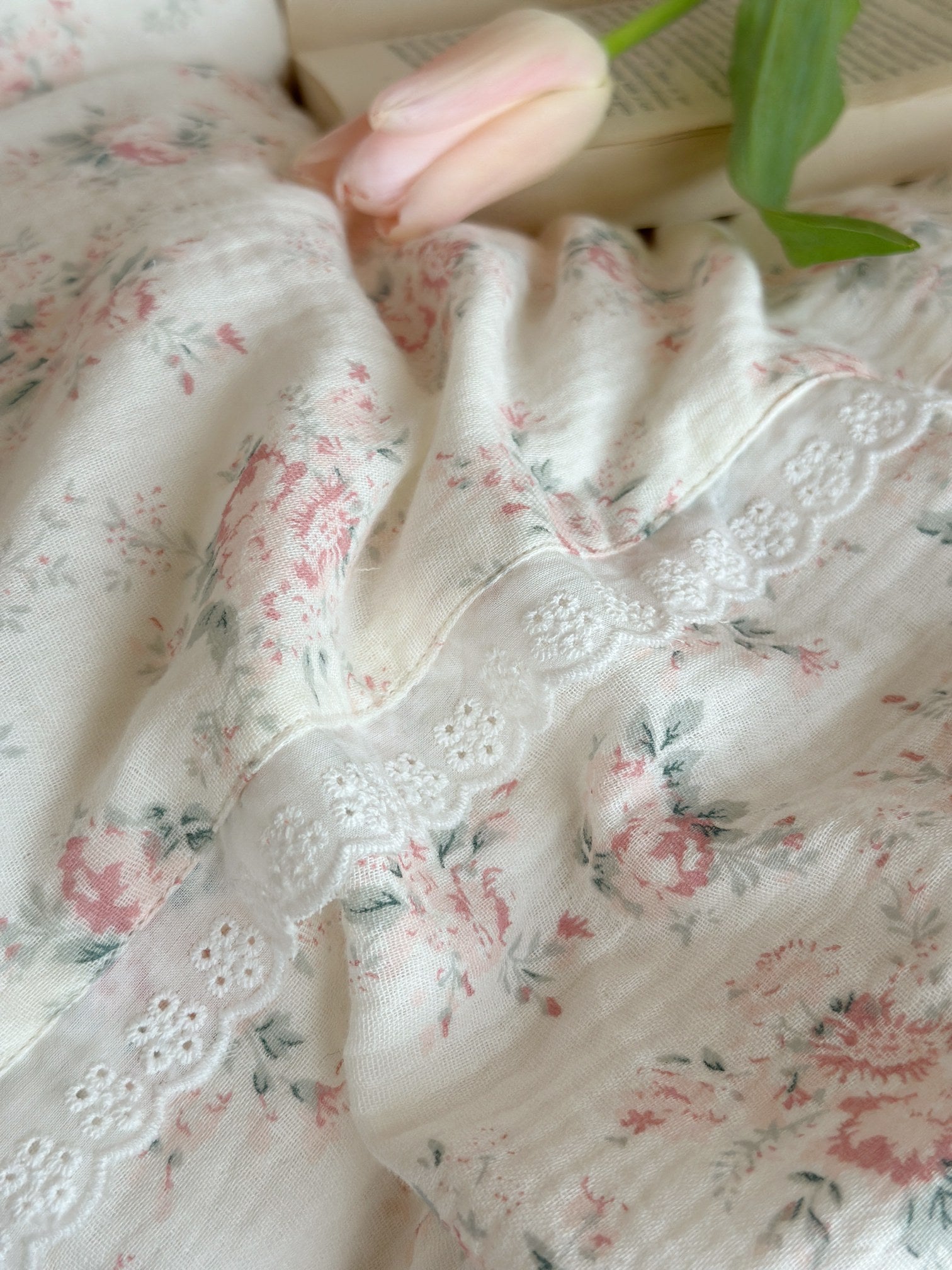 Blush Rose Garden Ruffle Cotton Muslin Duvet Cover original reference image 10