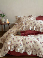 Burgundy Rose Bouquet Ruffle Cotton Muslin Duvet Cover original reference image 4