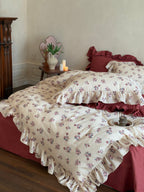 Burgundy Rose Bouquet Ruffle Cotton Muslin Duvet Cover original reference image 8