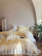 Buttercream Ruffle Organza Trim Sateen Duvet Cover original reference image 1