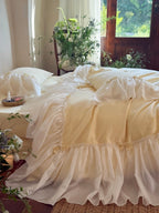 Buttercream Ruffle Organza Trim Sateen Duvet Cover original reference image 3