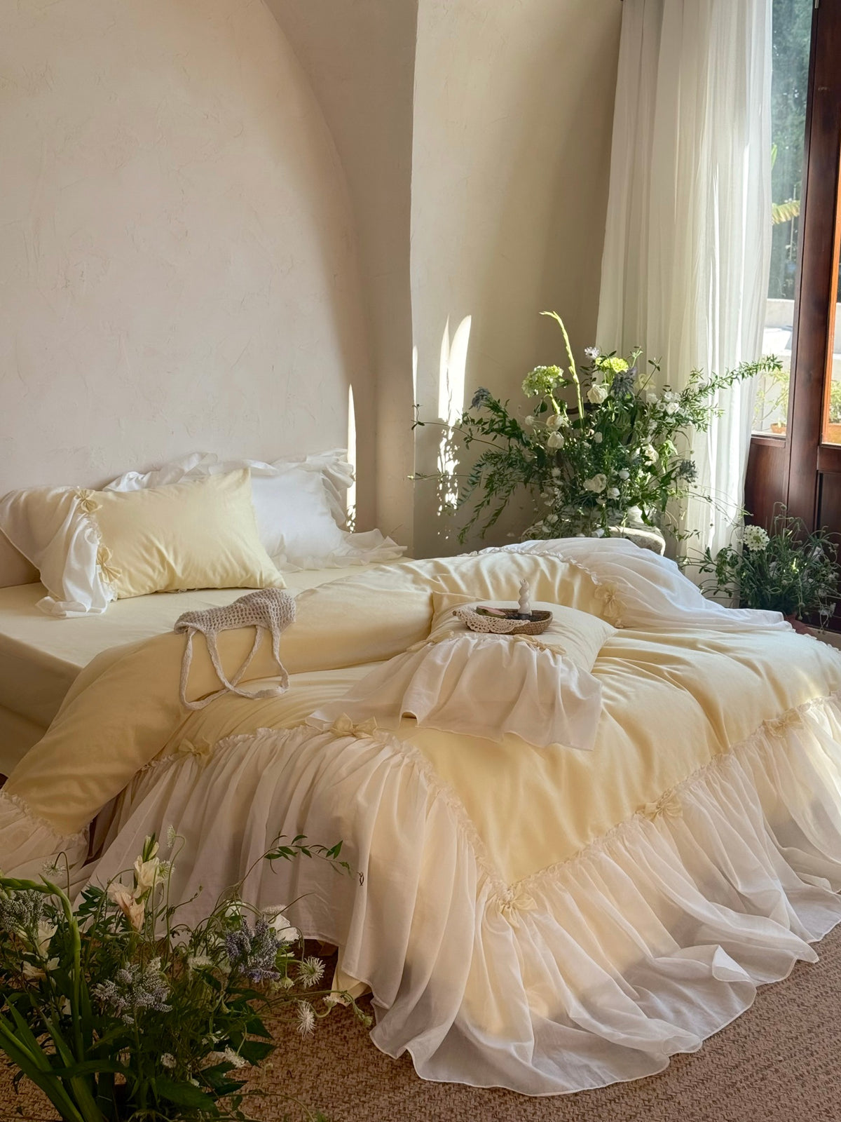 Buttercream Ruffle Organza Trim Sateen Duvet Cover original reference image 4