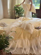 Buttercream Ruffle Organza Trim Sateen Duvet Cover original reference image 6