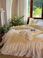 Buttercream Ruffle Organza Trim Sateen Duvet Cover original reference image 7