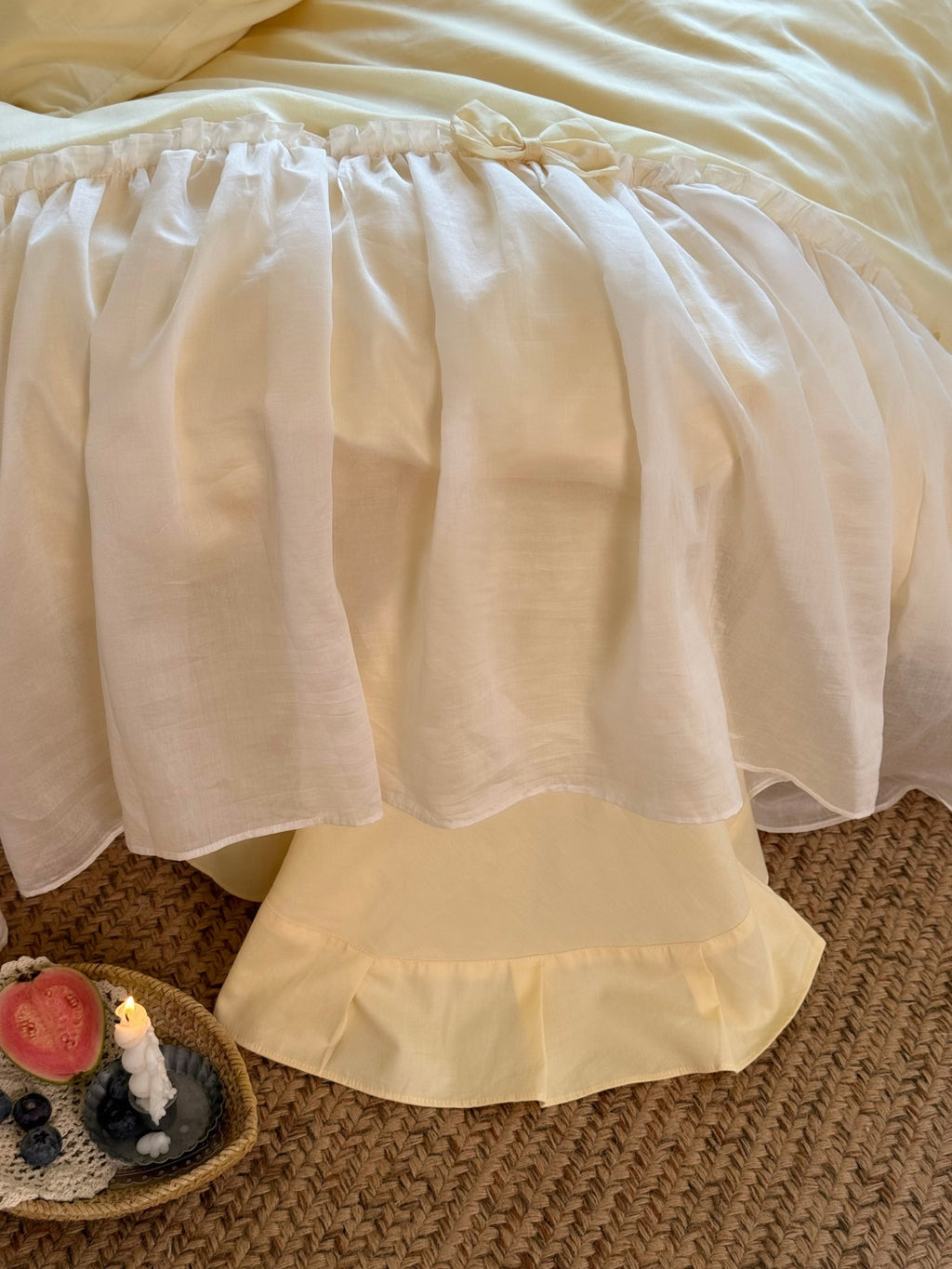 Buttercream Ruffle Organza Trim Sateen Duvet Cover original reference image 9