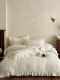 Camellia Ruffle Clip Stripe Duvet Cover original reference image 1