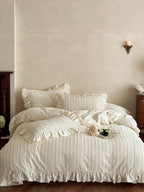 Camellia Ruffle Clip Stripe Duvet Cover original reference image 1