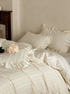 Camellia Ruffle Clip Stripe Duvet Cover original reference image 3