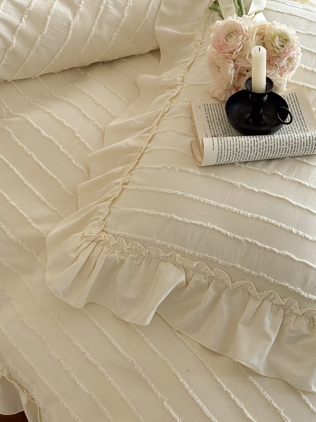 Camellia Ruffle Clip Stripe Duvet Cover original reference image 6