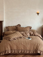 Camellia Ruffle Clip Stripe Duvet Cover original reference image 7