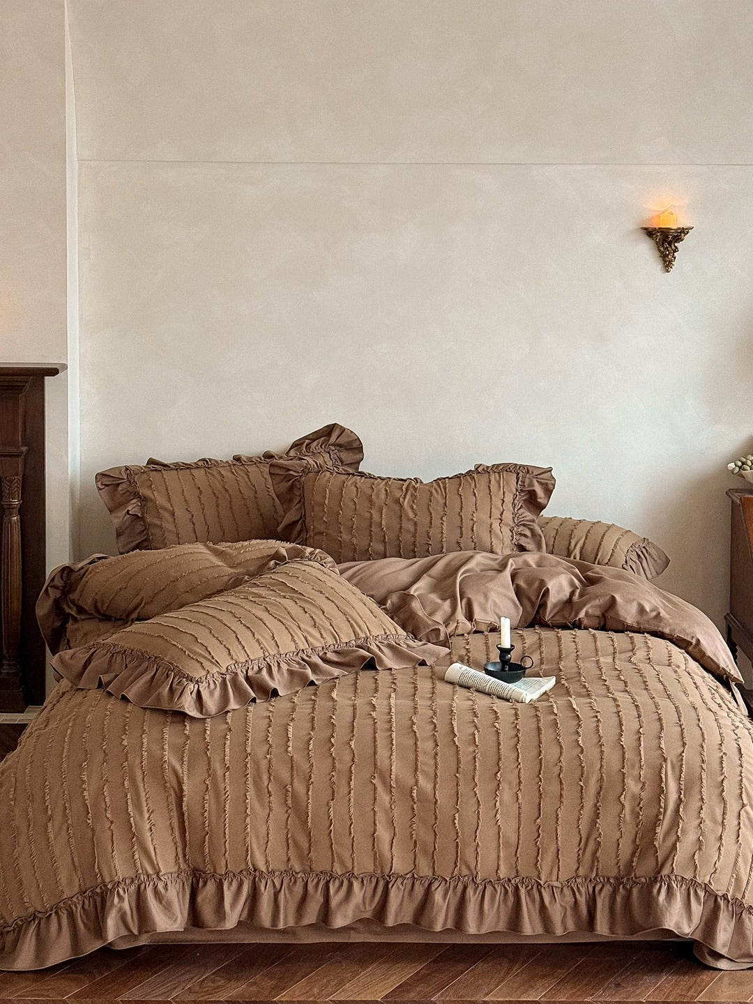 Camellia Ruffle Clip Stripe Duvet Cover original reference image 7