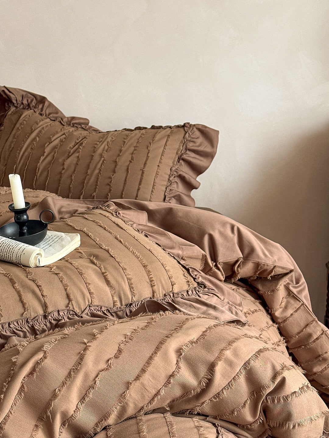Camellia Ruffle Clip Stripe Duvet Cover original reference image 8