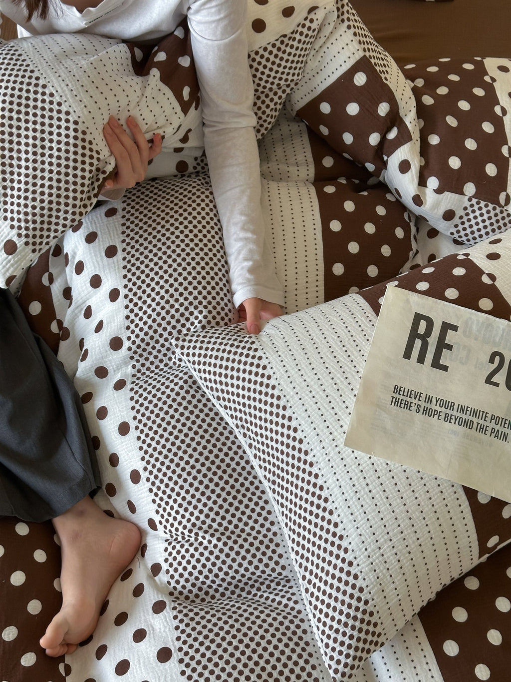 Cocoa Polka Dot Cotton Muslin Duvet Cover original reference image 2