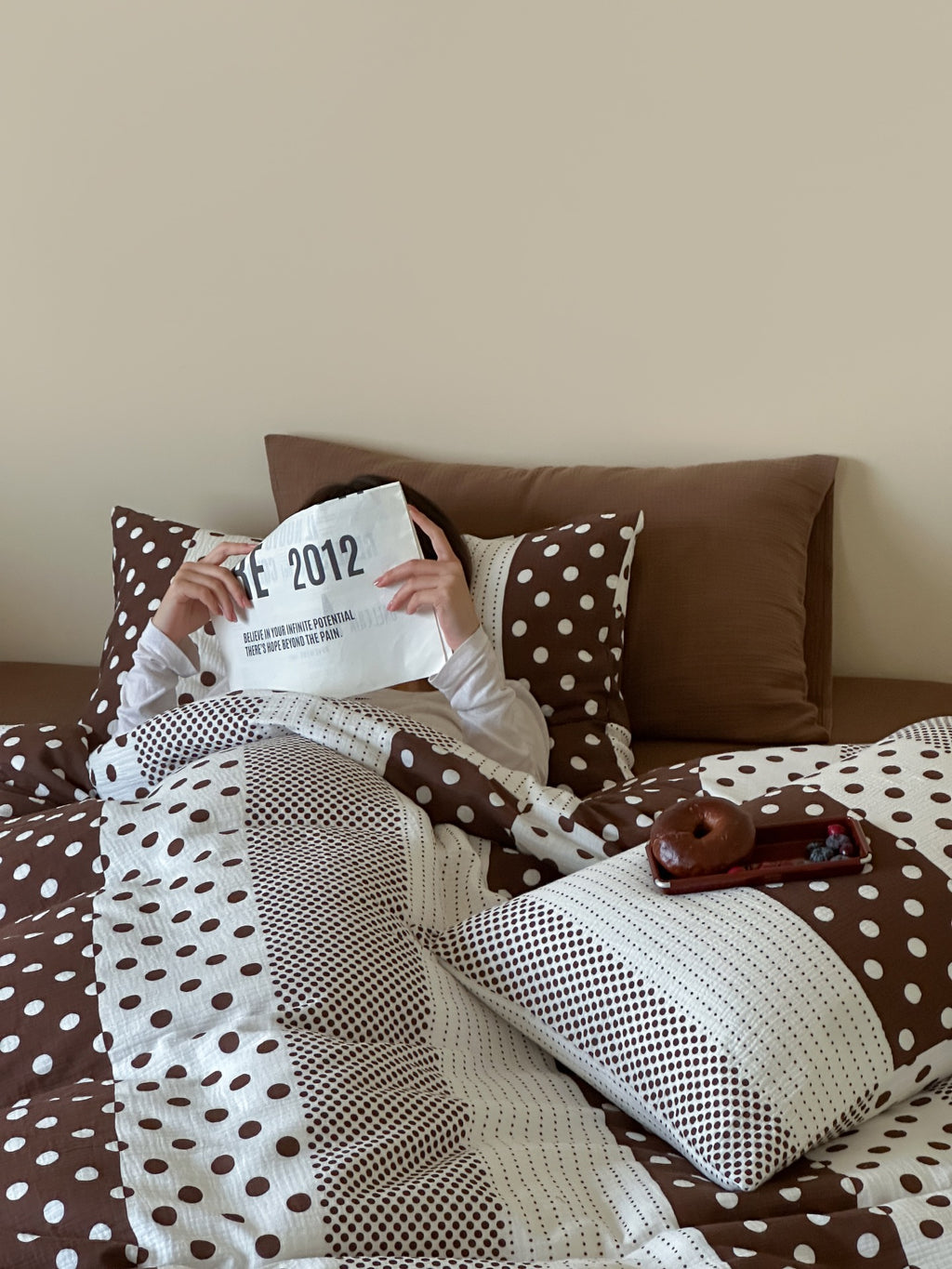 Cocoa Polka Dot Cotton Muslin Duvet Cover original reference image 3