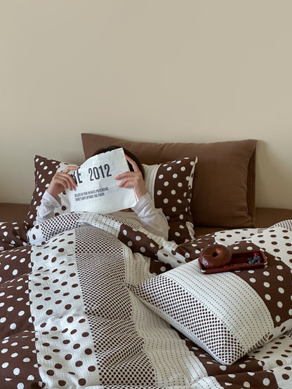 Cocoa Polka Dot Cotton Muslin Duvet Cover original reference image 3