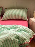 Colorblock Stitch Washed Cotton Duvet Cover original reference image 4