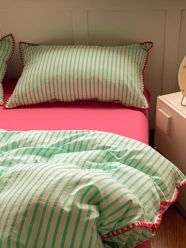 Colorblock Stitch Washed Cotton Duvet Cover original reference image 4
