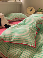 Colorblock Stitch Washed Cotton Duvet Cover original reference image 6