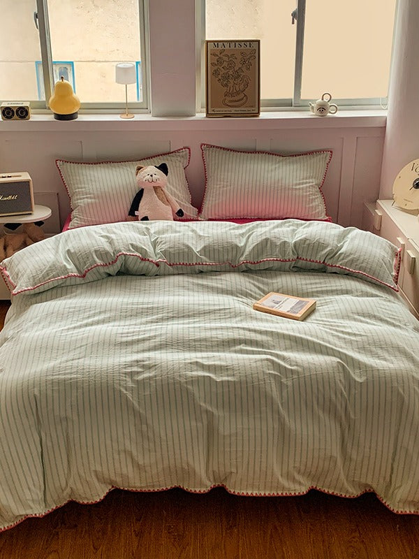Colorblock Stitch Washed Cotton Duvet Cover original reference image 8