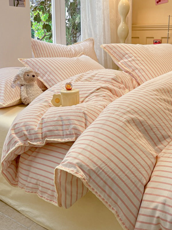 Colorblock Stitch Washed Cotton Duvet Cover original reference image 18