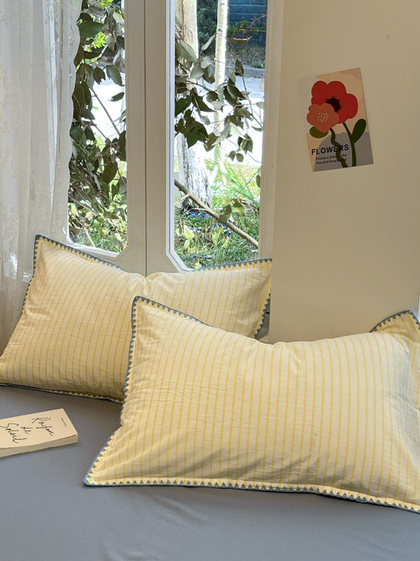 Colorblock Stitch Washed Cotton Duvet Cover original reference image 20