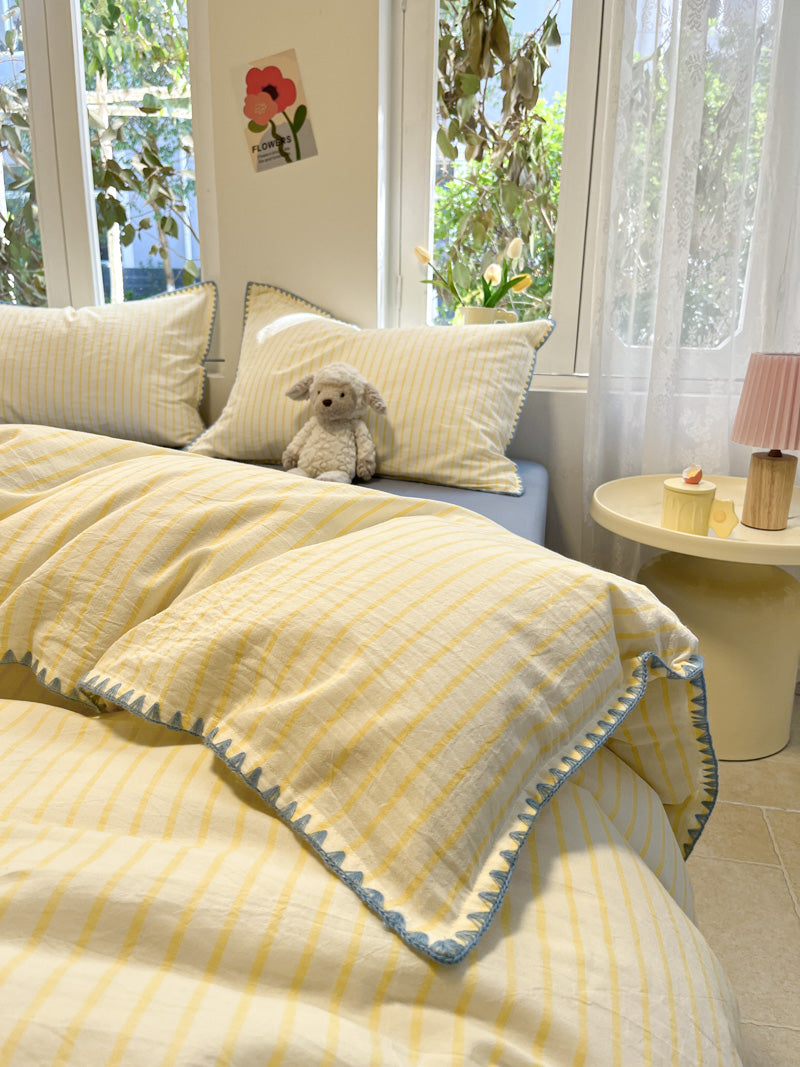 Colorblock Stitch Washed Cotton Duvet Cover original reference image 22