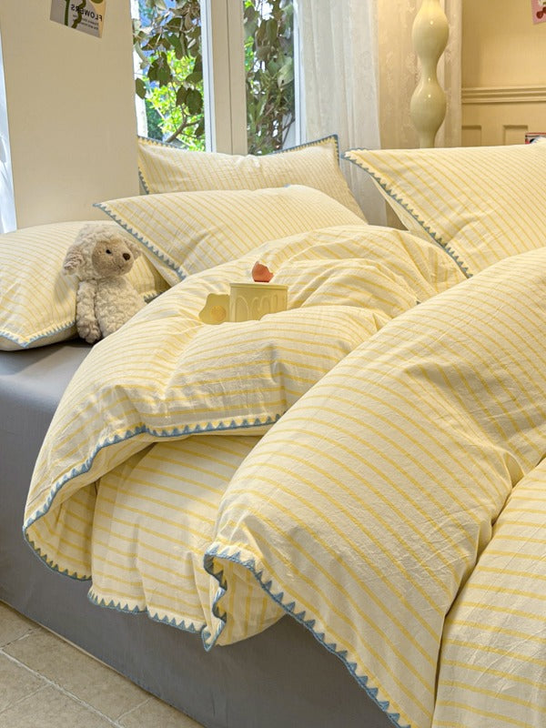 Colorblock Stitch Washed Cotton Duvet Cover original reference image 24