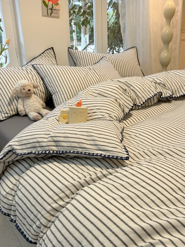 Colorblock Stitch Washed Cotton Duvet Cover original reference image 27