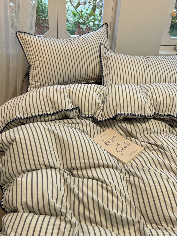 Colorblock Stitch Washed Cotton Duvet Cover original reference image 28