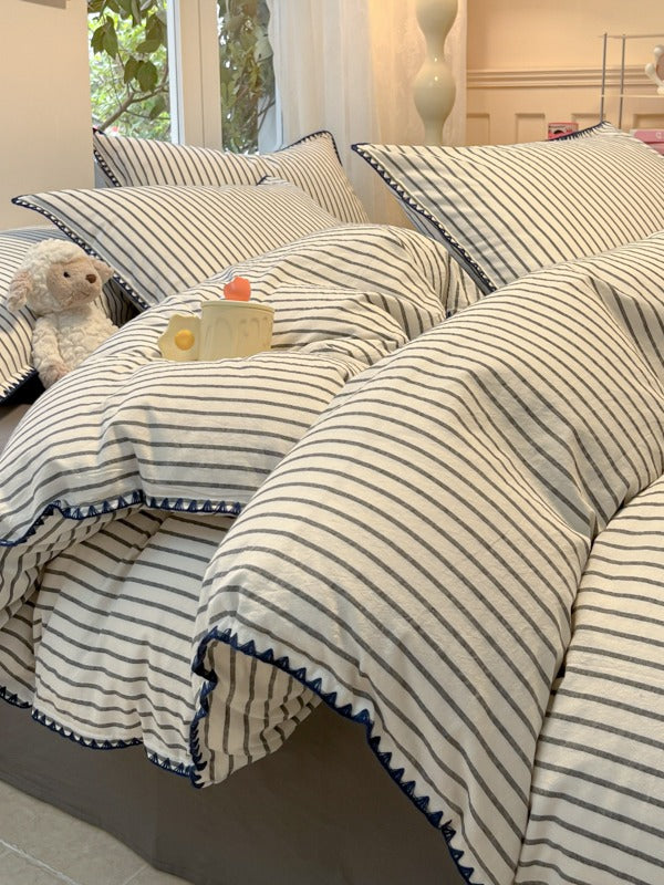 Colorblock Stitch Washed Cotton Duvet Cover original reference image 30