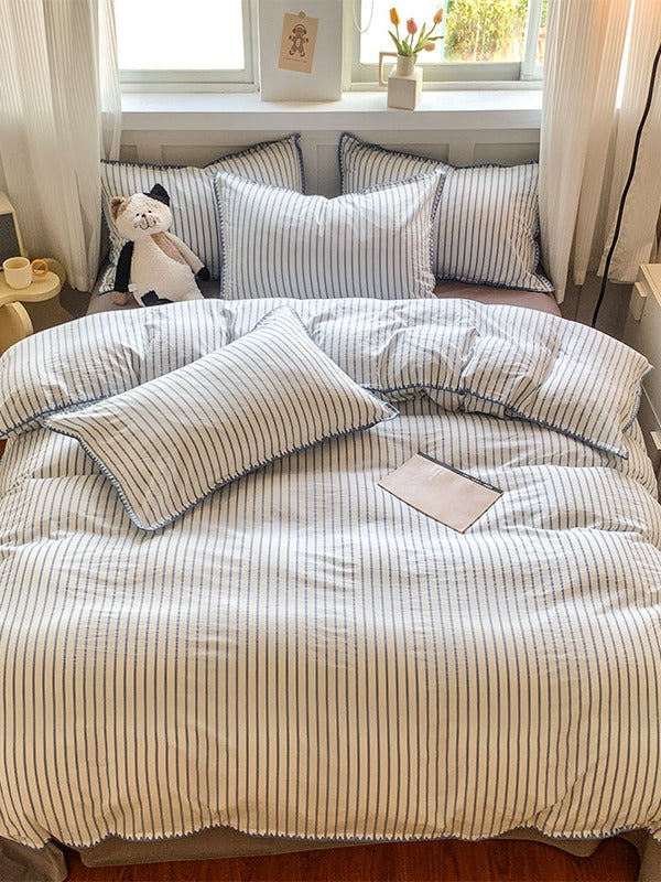 Colorblock Stitch Washed Cotton Duvet Cover original reference image 31