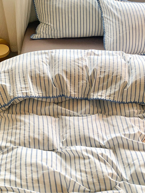 Colorblock Stitch Washed Cotton Duvet Cover original reference image 35