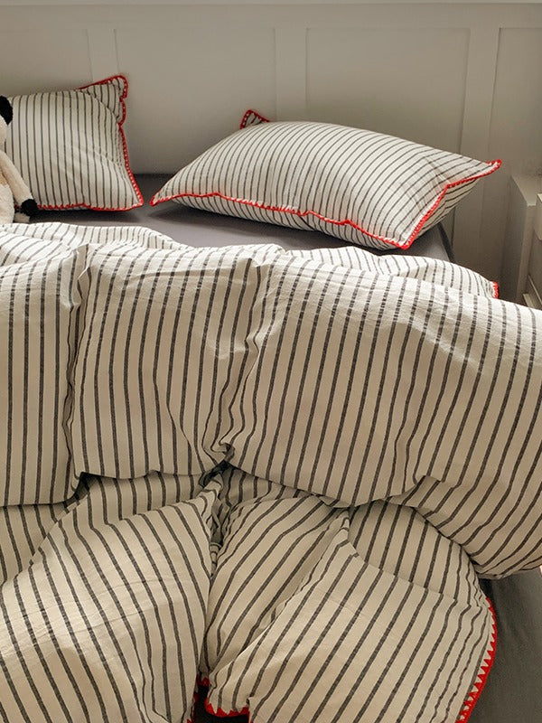 Colorblock Stitch Washed Cotton Duvet Cover original reference image 45