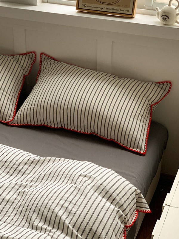Colorblock Stitch Washed Cotton Duvet Cover original reference image 47
