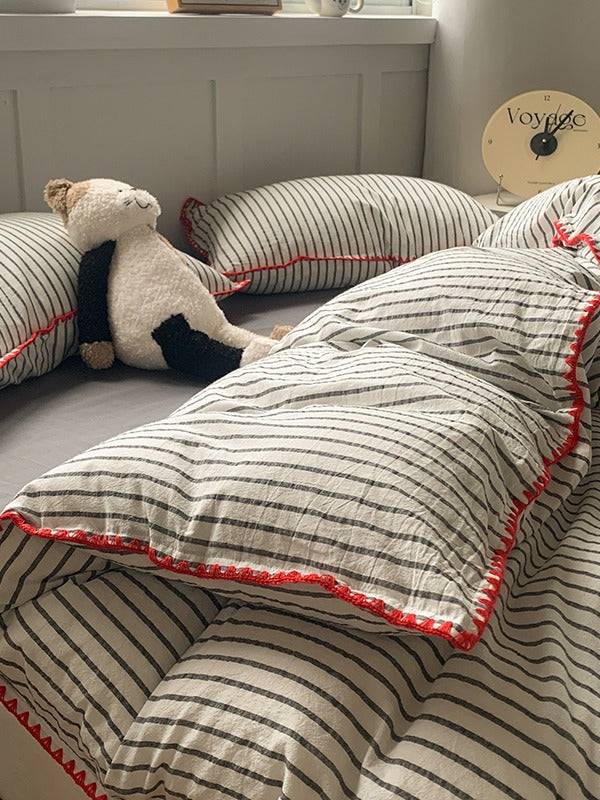 Colorblock Stitch Washed Cotton Duvet Cover original reference image 48