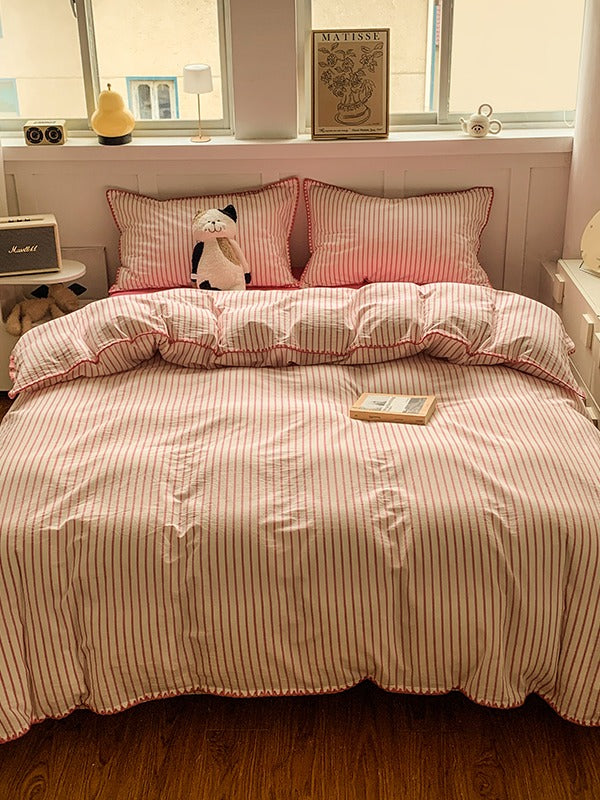 Colorblock Stitch Washed Cotton Duvet Cover original reference image 53