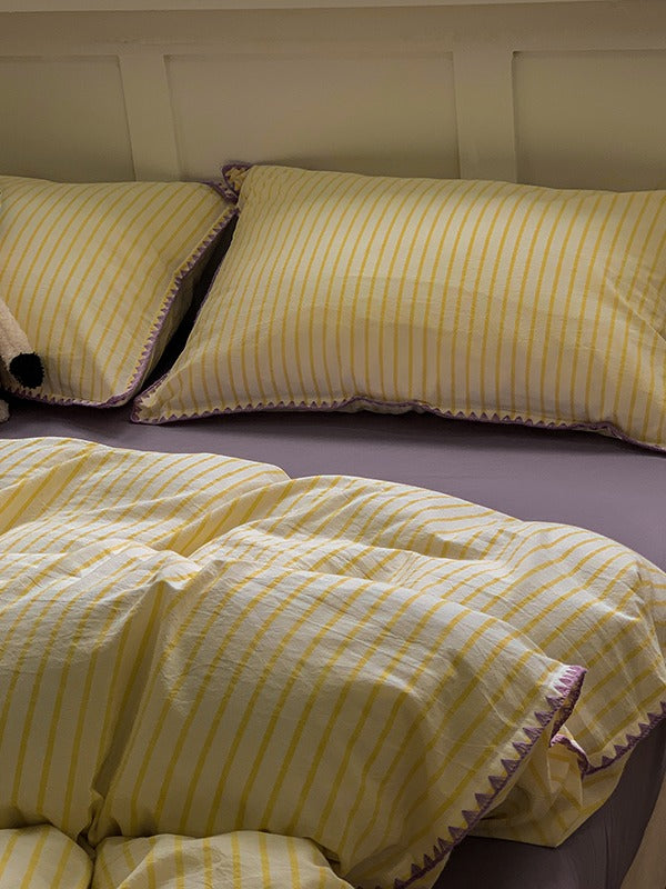 Colorblock Stitch Washed Cotton Duvet Cover original reference image 56