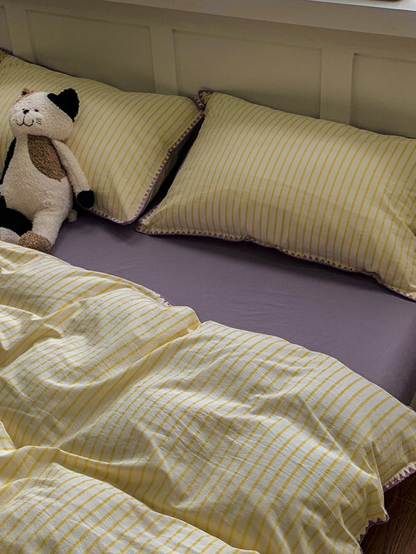 Colorblock Stitch Washed Cotton Duvet Cover original reference image 58