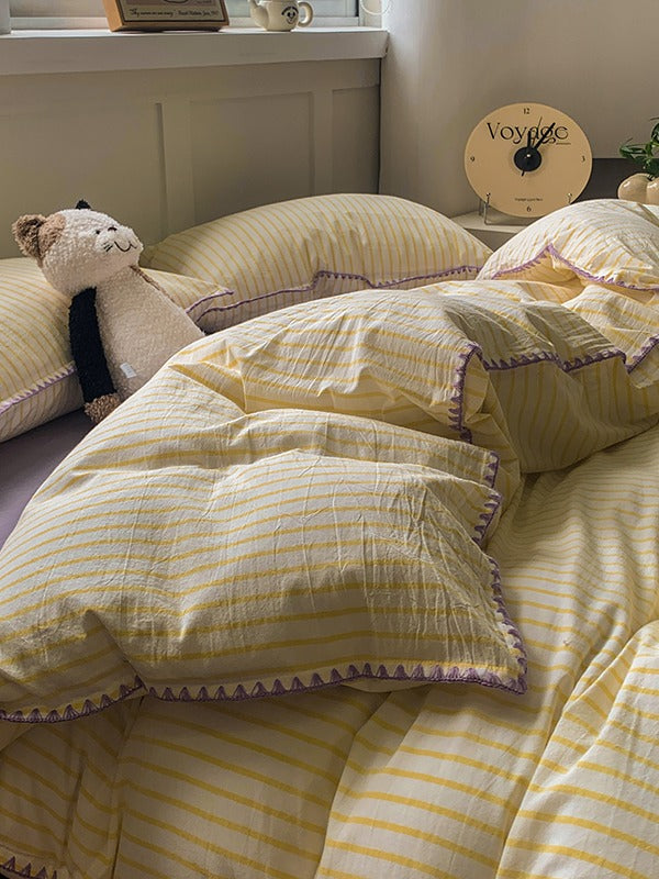 Colorblock Stitch Washed Cotton Duvet Cover original reference image 60