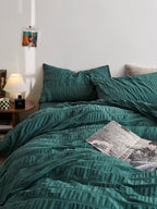 Emerald Ripple Cotton Seersucker  Duvet Cover original reference image 1