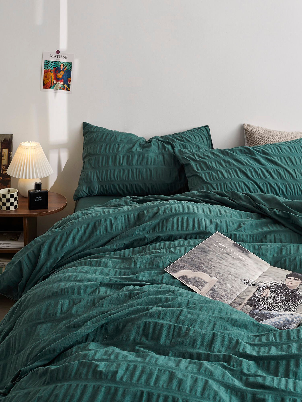 Emerald Ripple Cotton Seersucker  Duvet Cover original reference image 1