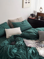 Emerald Ripple Cotton Seersucker  Duvet Cover original reference image 2