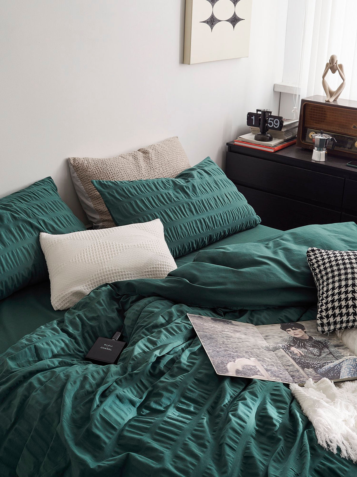 Emerald Ripple Cotton Seersucker  Duvet Cover original reference image 2