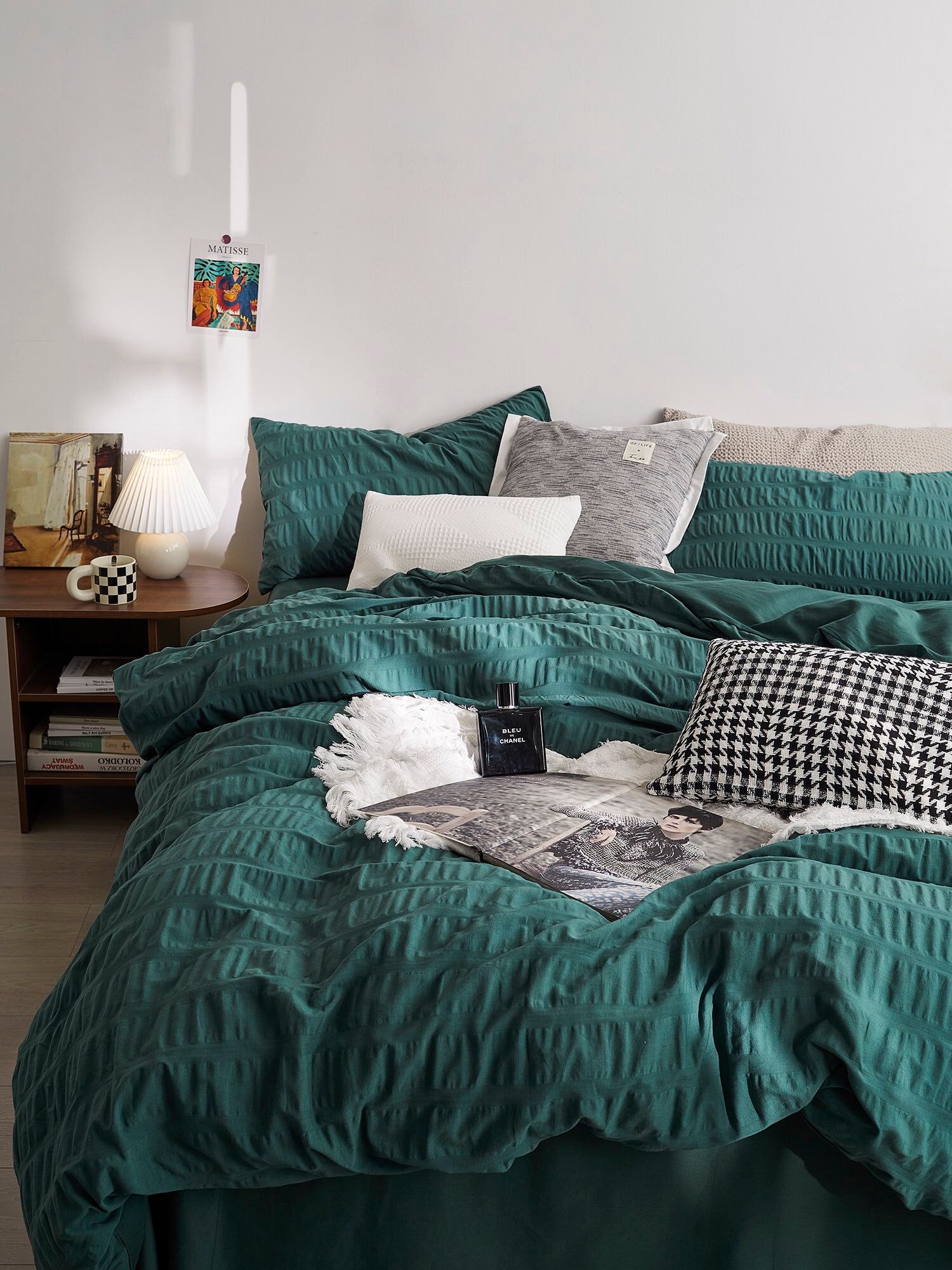 Emerald Ripple Cotton Seersucker  Duvet Cover original reference image 3