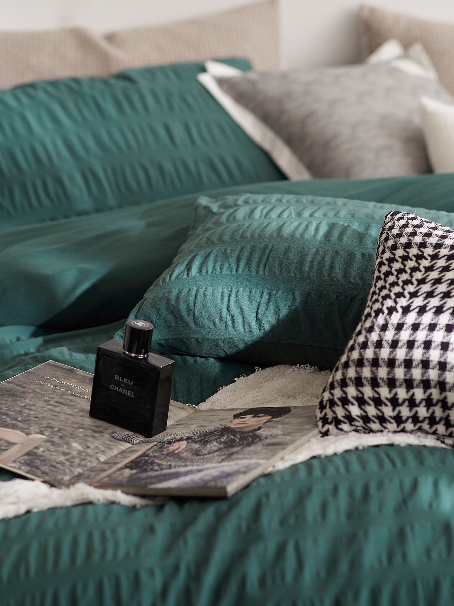 Emerald Ripple Cotton Seersucker  Duvet Cover original reference image 4