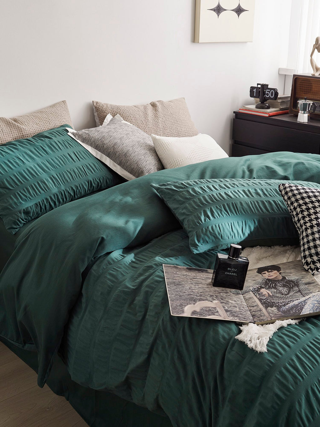 Emerald Ripple Cotton Seersucker  Duvet Cover original reference image 6