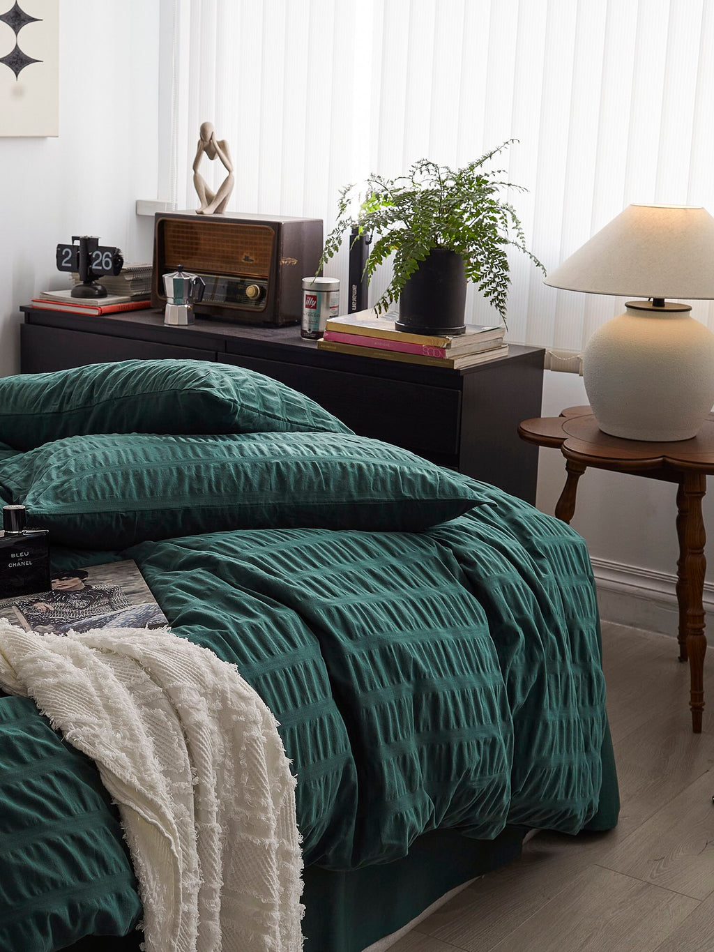 Emerald Ripple Cotton Seersucker  Duvet Cover original reference image 8