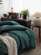 Emerald Ripple Cotton Seersucker  Duvet Cover original reference image 8
