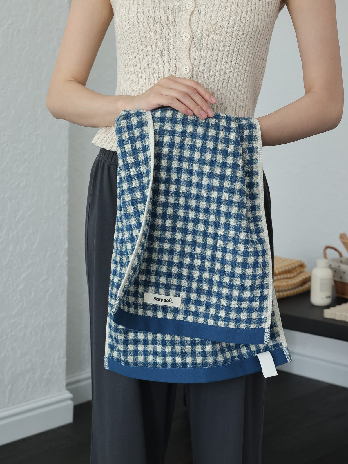 Gingham Grid Cotton Bath Towel original reference image 14