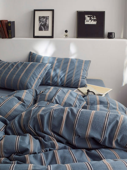 Harbor Ridge Stripe Cotton Jacquard Duvet Cover original reference image 9
